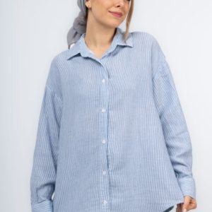 شومیز لینن راه راه دبل فیس (Blend Collar)