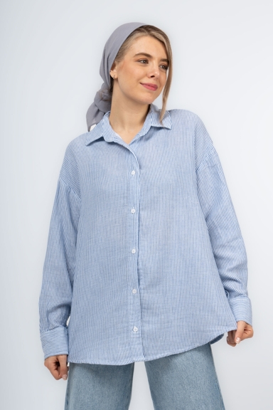 شومیز لینن راه راه دبل فیس (Blend Collar)